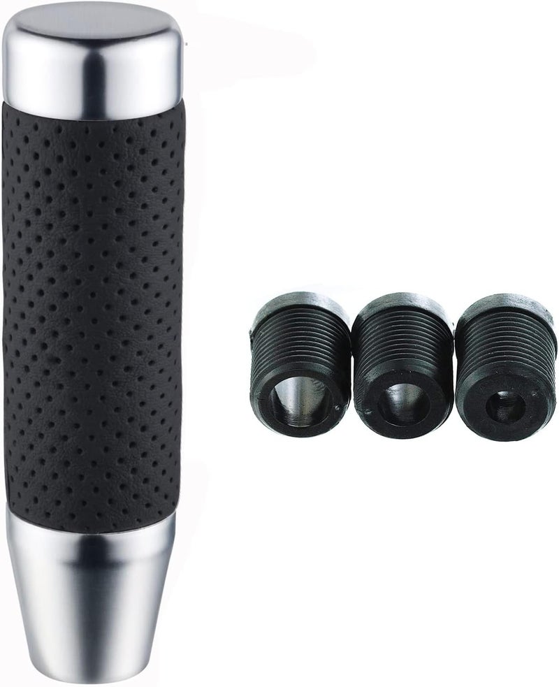 Abfer Weighted Shift Knob Short Stick Gear Shifter Adapter Leather Shift Knobs for Most Automatic Manual Vehicle Trucks,Silver - Image 4